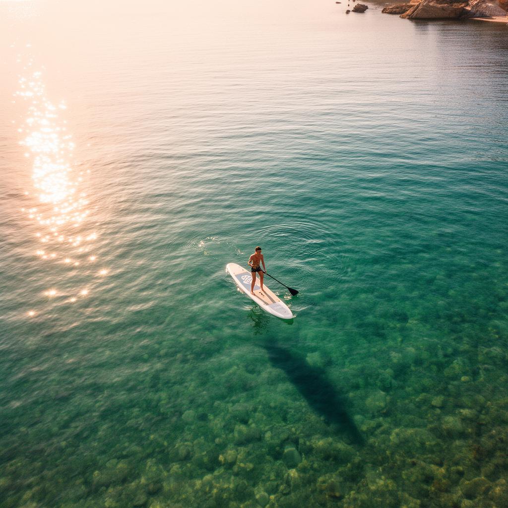 Paddle vue aérienne sur eau cristalline