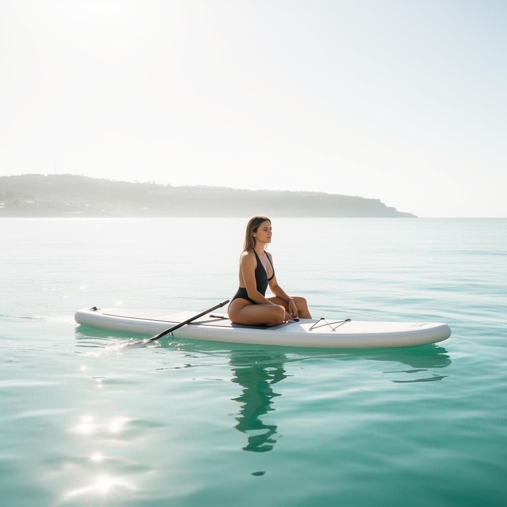 Paddle assise sur eau turquoise